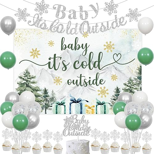 Baby It's Cold Outside Babyparty-Dekorationen, Baby It's Cold Outside Hintergrund Banner Kuchen Topper Luftballons für Winter Schneeflocke Wunderland Babyparty