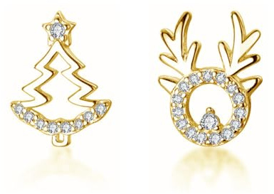 Loutade Silber Weihnachten Ohrringe Damen, 925 Sterling Silber Ohrstecker Schneeflocke, Schneeflocke & Elch Zirkonia Ohrstecker Silber 925, 9mm Süße Silber Knorpel Schlafen Ohrstecker zum Weihnachten