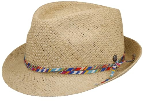 LIERYS Trilby mit Buntem Band - Hut aus 100% Stroh - Sommerlicher Strohhut - Leicht & flexibel für Damen und Herren - Frühjahr/Sommer Natur M (56-57 cm)