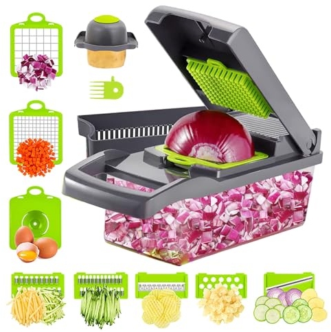 Vegetable Chopper - 12 in 1 Multifunctional Mandoline Vegetable Onion Carrot Slicer Cutter - Kitchen Fruit Chopper and Dicer with 7 Blades - Best Vegetable Shredder Grater with Container