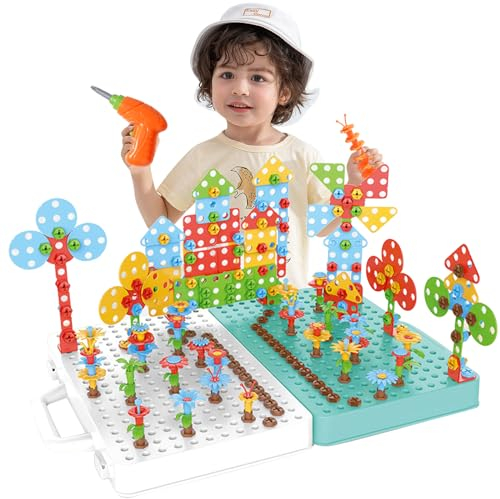 Juguetes Niños 3 4 5 6 Años Herramientas Juguete Puzzles 3D Construcciones para Niños Manualidades Niños con Taladro Eléctrico Mosaicos 399 Pcs Juegos Educativos Niños Regalos Juegos de Mesa