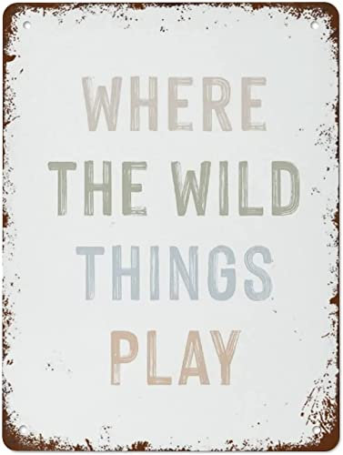 Metallschilder „Wo die wilden Kerle spielen im Vintage-Stil, für Kinderzimmer, Wandkunst, Spielzimmer, Kinderzimmer, Drucke, Jungenzimmerdekoration, Geschwister, Retro-Poster, lustige Dekorationen