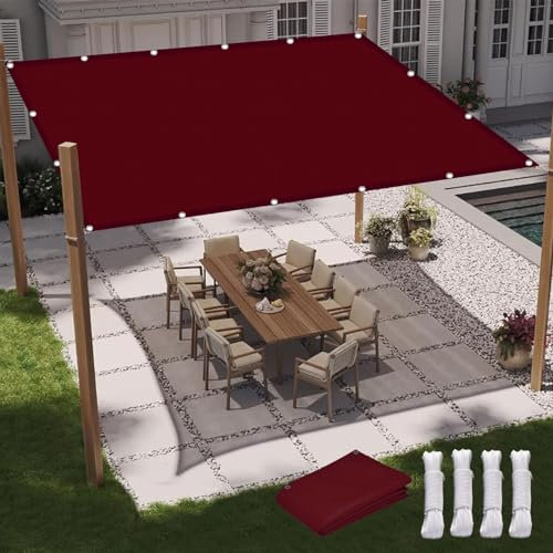 Voile D'Ombrage Rectangulaire, 1.7 x 3 m Imperméable,Rafraîchissant, Voile D'Ombrage Toile D Ombrage, avec Oeillets Et Cordons, pour Jardin Terrasse, Vin Rouge
