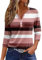 Generic HUIFUAO T-Shirts pour Femmes, T-Shirts d'été à Boutons avec col en V et Manches 3/4 pour Femmes, Haut rayé de Couleur, t-Shirt d'été Basique pour Femme, Coupe Ample, A03 Rose Vif, L