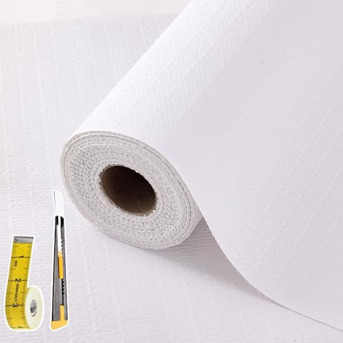 Drawer Liners Non-Slip Shelf Liners for Kitchen Cupboards -30x300cm White Waterproof Cabinet Liner, Easy Cut Drawer Organiser for Wardrobe, Refrigerator, Countertop with Knife and Tape Measure
