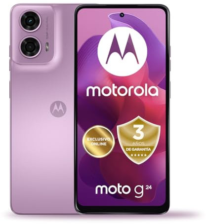 Motorola Moto G24,8GB (4+4GB RAM Boost)/128GB,España,Pantalla HD+6,56,DualCámara(50 MP+2MP),Dolby Atmos,Android 4,5000 mAh con Carga TurboPower 15W (Incluido),Dual SIM,Incluye Funda,Rosa