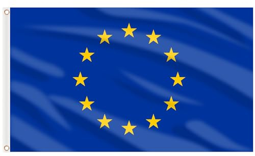 Ahfulife Bandera de Unión Europea 90 x 150 cm, 1 Pieza Bandera UE Grande Con Ojales De Latón, Unión Europea Bandera en poliéster para desfiles al aire libre, decoraciones de jardín (3 x 5 ft)