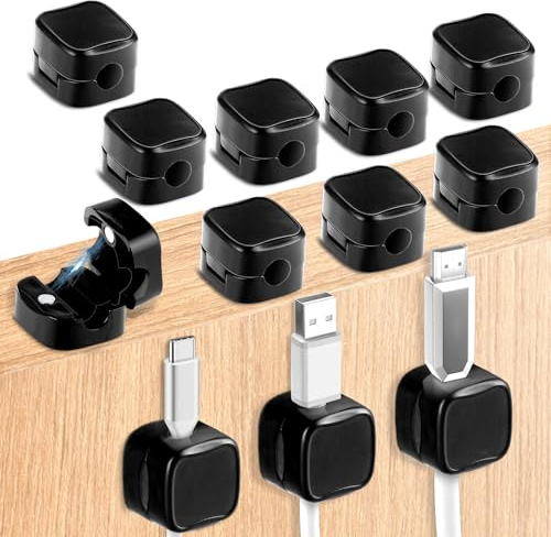 GEEHUA 12pcs Magnetic Cable Clips, Cable Tidy Wire Holder Keeper Organizer Hide Phone Charger Cable Management Holder for Desk Car Home Office Nightstand(Black)