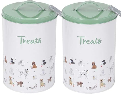 UNIQUE HOME LIVING Dog Food Storage Container, Set of 2 Airtight Pet Food Storage Tin with Lid, Dog Treats Box Dry Food Dispenser (13x19cm)