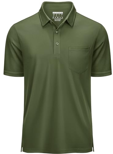 KEFITEVD Polo Shirt Herren Hemd Kurzarm Atmungsaktive Funktions Golf Poloshirt Regular Fit für Tennis Baseball Armeegrün XL