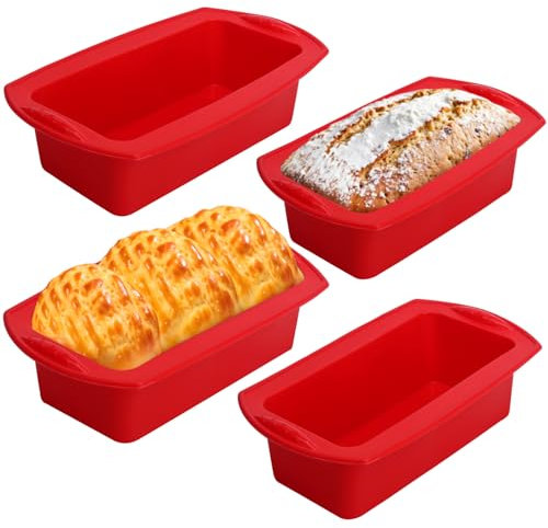 VZZNN 4 moldes de silicona antiadherentes, resistentes al calor, rectangulares, de silicona, para tartas, pan, 28 x 14,5 x 7 cm, color rojo