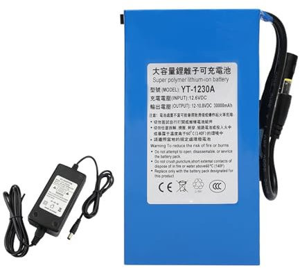 SSCYHT Batería Iones Litio Recargable 12V 30Ah batería de polímero de Litio portátil de 30 000 mAh para Equipos electrónicos de 12 V con Cargador,No Light 12v30000mah