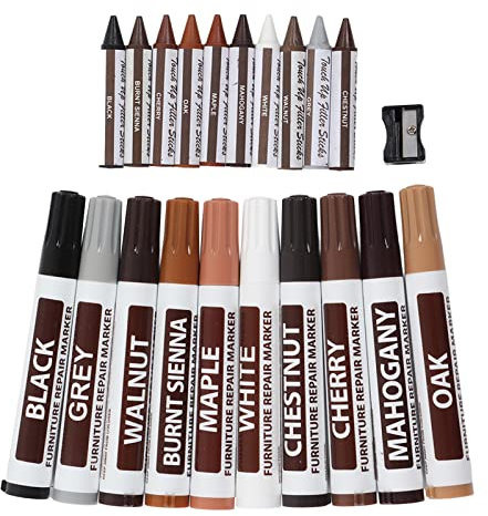 ANKROYU 10-teiliges Möbelreparaturset, Holzspachtel-Ausbesserungsstifte mit Anspitzer, Buntstift, Möbelmarker, Holzmarker, Wachsstifte für Flecken, Kratzer, Böden