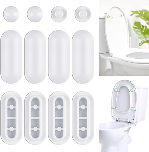 12 Stück WC Sitz Puffer Set, Kunststoff WC Deckel Puffer, WC Deckel Stopper Auflagestopfen Abstandhalter für WC Brille Dämpfer Enthalten 8 Ring Stoßstangen und 4 Abdeckpolster Stoßstangen Weiß