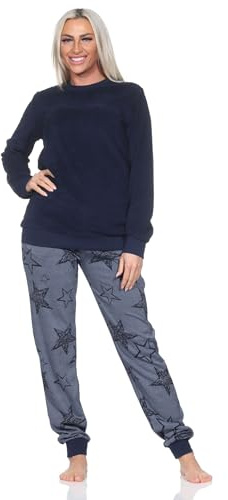 Normann Damen Frottee Pyjama mit Bündchen - Sterne Optik - auch in Übergröße