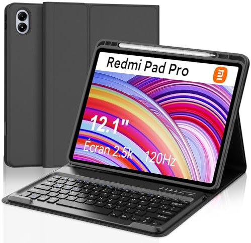 Xiaomi Redmi Pad Pro 12.1 Tastatur Hülle - Xiaomi Pad Poco 12.1 Zoll 2024,Magnetisch Abnehmbarer Tastatur mit QWERTZ Layout,Hülle mit Stifthalter für Xiaomi Pad Poco/Redmi Pad Pro 12.1, Schwarz