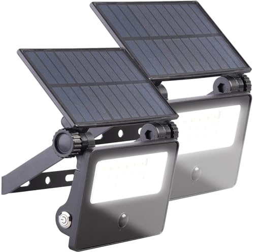 Luminea LED Solarfluter: 2er-Set Solar-LED-Wandfluter mit Bewegungsensor, 700 lm, 1.800 mAh (Strahler Solar Bewegungsmelder, Flutlichter Bewegungsmelder, Panel)