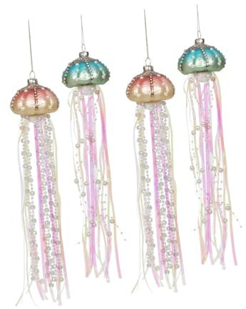 KOMBIUDA 4stücke Glas Wasserqualle Ornament Weihnachtsbaum Hängedekor Mit Perlen Stilvolle Weihnachtsbaumdekoration Für Zuhause Büro Und Festtagsgeschenke