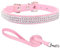 Suiecuor Collier et laisse pour chien, collier en cuir avec strass, réglable, rose, XS-M-L