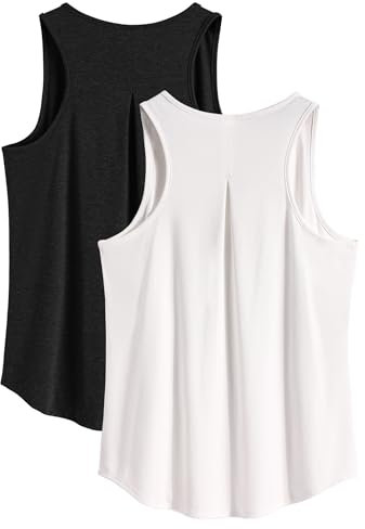 PINSPARK 2er Sport Tank Top Damen Locker Sportshirt Frühling Workout Laufen Yoga Top Ärmellose Sport Top Lässig Basic T Shirt Oberteile Schwarz/Weiß s