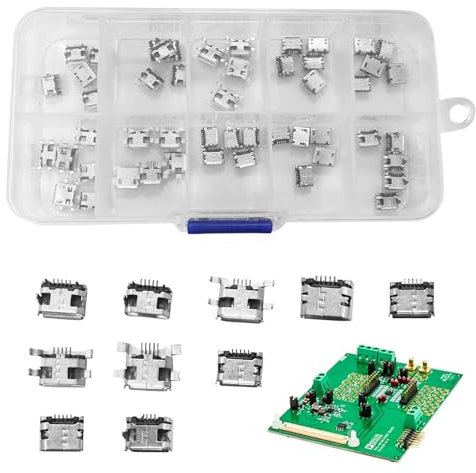 Lot De 50 Connecteurs De Prise Micro USB Prise Micro USB, Prise USB à Souder, Prise USB Soudable, Pour Souder Prise Micro USB Soudable 5 Broches Dip 180 Degrés 10 Modèles 5 Pièces De Chaque Type