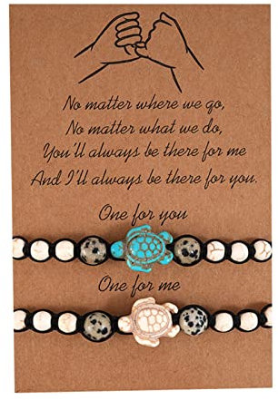 Juego de anillos y pulseras, pulsera de cuentas de tortuga, pulsera vintage tejida a mano con tarjeta para mujeres y hombres, joyería de playa, collar de cadena, talla única, Turquesa, No es una