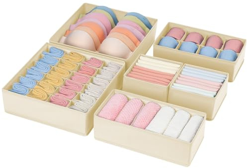 Joyoldelf Drawer Organiser - 6 Pack Foldable Drawer Dividers for Bras, Socks, Panties, and Ties, Closet Wardrobe Storage Organiser for Drawers and Shelves