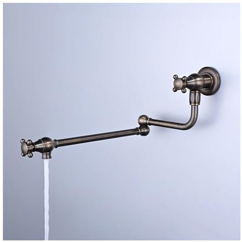 Rubinetto Riempi-pentole Foro Singolo Pieghevole Rubinetto da Cucina in Ottone Massiccio da Parete Rubinetto per Lavello da Cucina 2 Maniglie con Bracci Oscillanti a Doppio Giunto