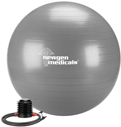 newgen medicals Yogaball: Sitz- und Gymnastikball, auch für Yoga, Anti-Platzen, 75 cm, grau (Sitzball für Büro und Zuhause, Pilates-Bälle, aufblasbar)