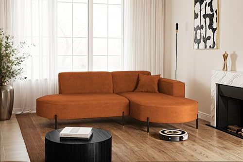Kaiser Möbel - Ecksofa mit Wohnlandschaft, Eckcouch L Form, Polstersofa, Bequemes Couch mit Ottomane für Wohnzimmer, Relaxsofa, Metallfüße, Veloursstoff, Lounge-Set L-Form, MODENA Rein, Orange, Rechts