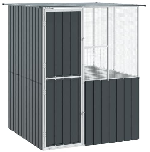 vidaXL Vogelkäfig Anthrazit 154 x 154 x 200 cm Verzinkter Stahl, Gartenvoliere, geräumiger Freiluftkäfig, Coole Vogelbehausung, Robustes Zuhause für Tiere