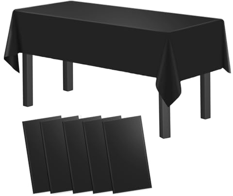 5pcs 137x274 cm Einweg Kunststoff Tischdecke Party Set-Schwarz | Wasserdichte rechteckige Tischtücher für Geburtstag, Hochzeit, Garten, Picknick, Feste und Dekoration