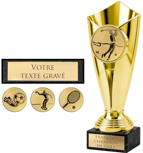 KDO MAGIC – Personalisierbarer Pokal – Individuell gestaltbarer Becher mit Gravur – zu Weihnachten, zum Ruhestand oder für sportliche Veranstaltungen – Gold/Bronze/Silber (Gold, Golf)