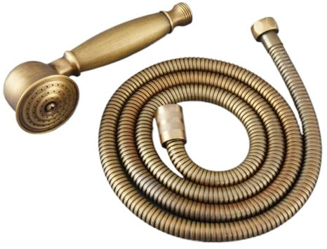 HEJIGOOD Antique Brass Handheld Shower Head Set Vintage Telephone Style Solid Brass with 1.5m Stainless Steel Hose G1 2