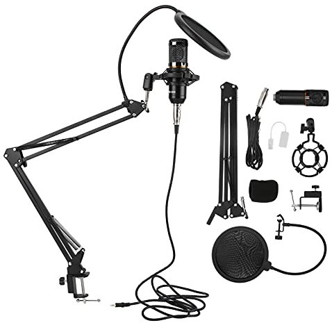 Mtlavishness Professional USB Condenser Microphone Kit BM800 with Flexible Arm for PC Desktop Notebook Computer White Silver (Black+Black)