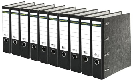 Doppelordner 2xA5 10 Stück, Kontoauszugordner 8cm breit, Ordner doppelte Heftung, Aktenordner schwarz, Bankordner mit Einsteckrückenschild & Griffloch, aus Graupappe