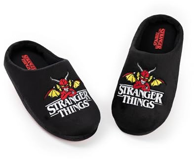 Stranger Things Unisex Kids Black Logo Mule Slippers | Indoor Footwear for Lounging | Comfortable Slippers Featuring TV Show Design Merch