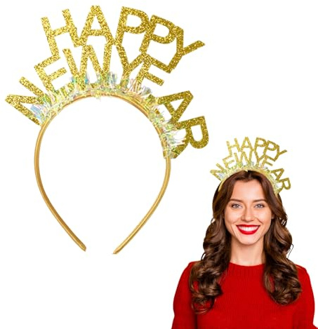 FangBoJie Happy New Year Haarreif,Silvester Kopfschmuck,Silvesterdeko Tiara,Glitzer Deko Silber Haarreifen Erwachsene Kinder 2026 Silvesterparty-Dekoration,Neues Silvester Kostüm Accessoires