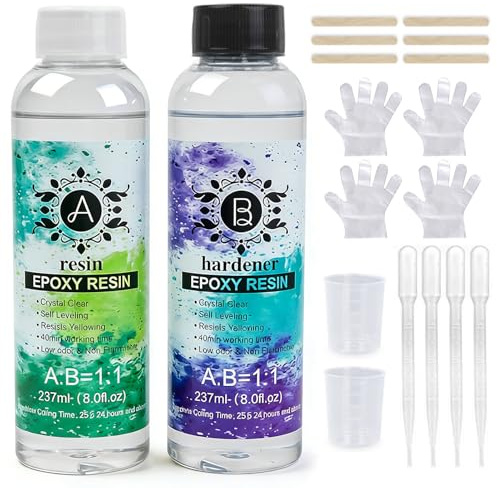 keeusmi 474ml Epoxy Resin Kit for Beginners | Crystal Clear Resin,Fast Curing Anti-Yellowing, High Gloss Self-Leveling Craft for Jewelry, River Tables, Casting