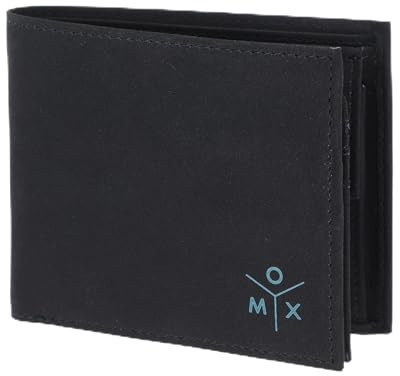 Oxmox Geldbörse Herren/Portemonnaie Damen | Wallet mit RFID Schutz | New Cryptan (Vegan) | 5 Kreditkartenfächer | Querscheinbörse Querformat | schwarz | Ox 2.0 Print Cyan