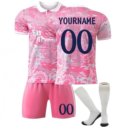 Generico Maglia da Calcio Personalizzato con Nome Numero Stampato con Il Tuo Nome e Numero Bambino Adulti, Regali di Calcio Ragazzi Uomini T-Shirt da Calcio e Pantaloncini Sportiva da Uomo,con Calze