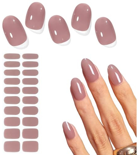 VelvetGlow Semi Cured Gel Nail Strips (Cream Brown), 20 Pcs Gel Nail Wraps, Stickers, Salon Quality, Long Lasting, Works With Any UV Lamps