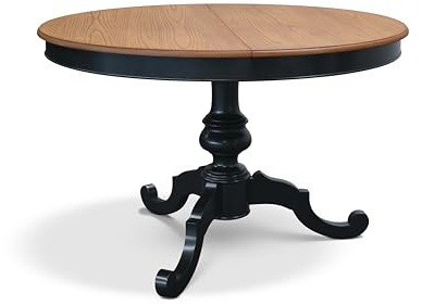 Mar.c.a. Design - Runder ausziehbarer Tisch Ø120 cm mit schwarzem Mittelfuß und Tischplatte aus Eichenholz