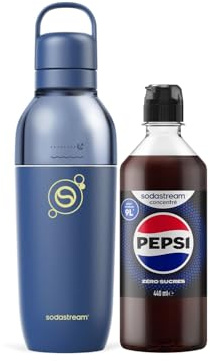 sodastream Bundle of Fizz&Go Easy Mix Bouteille en métal 0,7L | Passe au lave-vaisselle | Garde au froid jusqu'à 6 heures | Sans BPA | Bleue + Concentré Pepsi Zéro Sucres