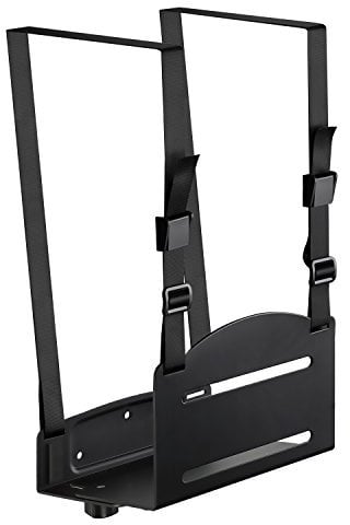 Mount-It! CPU Wall Mount Bracket, Desktop Computer Tower Holder with Safety Straps, Heavy Duty Size Adjustable CPU Case Holder, Steel, Black, 22 Lbs Capacity, Saves Floor and Desk Space