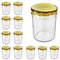 CapCro 12er Set Einmach-Gläser mit Deckel 435 ml I robuste Einweckgläser - Deckel in Holz-Dekor Gold-braun I Marmeladen-Glas-Set to 82 - spülmaschinengeeignet I Twist-Off Gläser 12 Stück