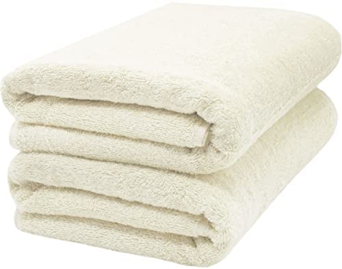 ZOLLNER 2er Set Saunatücher - weiche und saugstarke Handtücher - waschbar bis 95°C - Baumwolle -70x200 cm in beige
