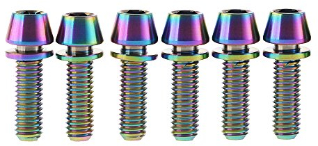 Yaruijia - Lot de 6 vis en titane à tête conique M5 x 16 mm, M5 x 18 mm, M5 x 20 mm avec rondelle Ti pour tige de vélo, Arc-en-ciel, M5x16mm
