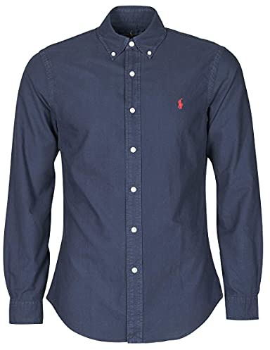 Polo Ralph Lauren MOD. 710723610 Camicia Oxford Lavato Slim Fit Uomo Blu XL