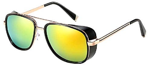 (M1 Golden Lens Red Frame) Sunglasses - Iron Man - Steampunk - Tony Stark - Retro - Man - Unisex